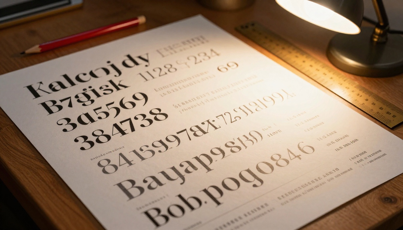 Professional typography specimen sheet showing various numeral styles and weights
