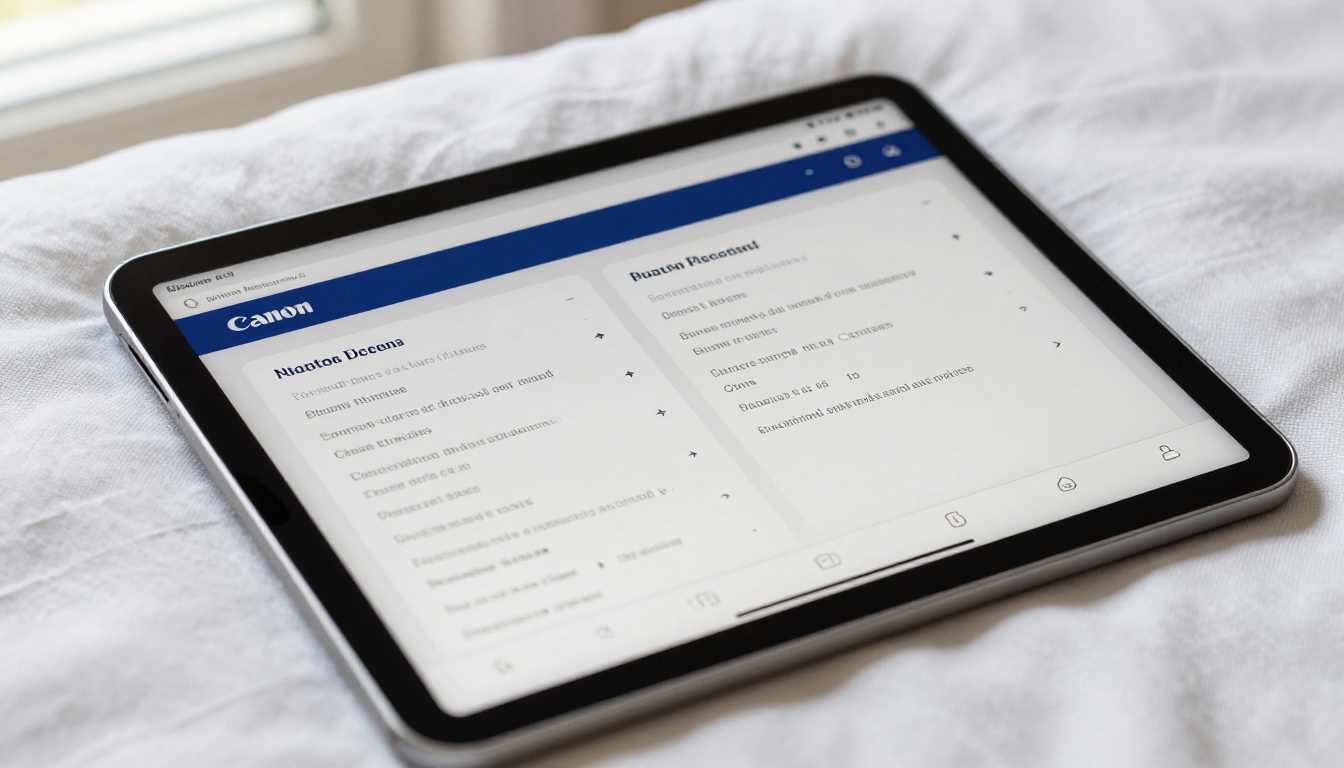 Tablet displaying flipbook with deep sapphire blue accent on chapter headings and navigation on white linen