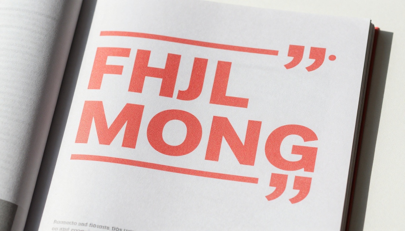 Magazine spread with pull quote featuring coral red quotation marks and horizontal rules, close-up texture detail Magazine spread with pull quote featuring coral red quotation marks and horizontal rules, close-up texture detail