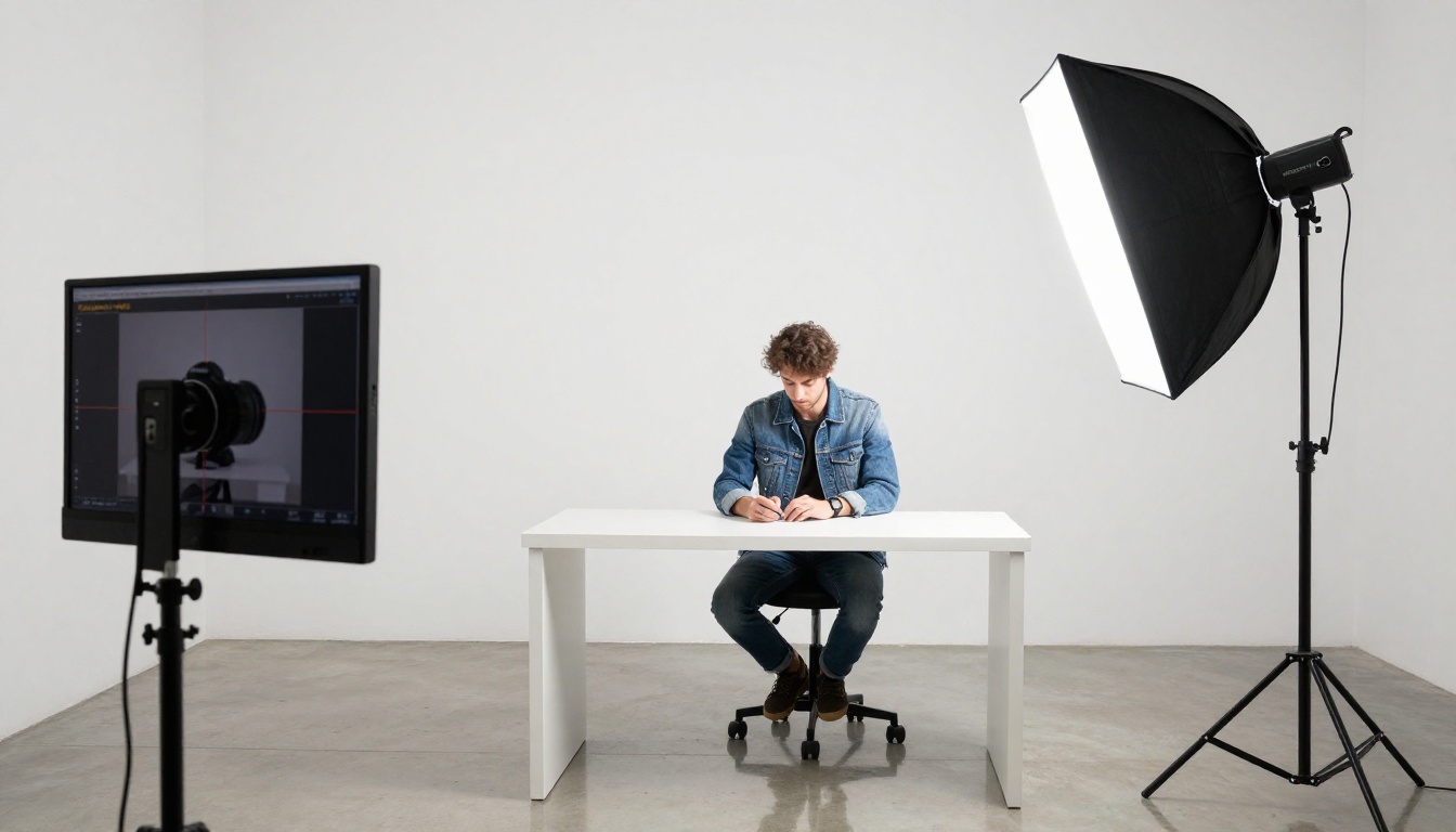 Photographer composing a shot with rule-of-thirds grid visible Photographer composing a shot with rule-of-thirds grid visible