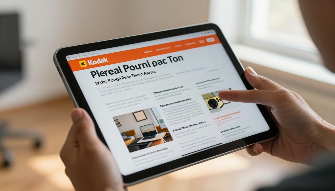 A person holding a tablet displaying a professionally designed flipbook newsletter with consistent logo placement in the top left corner and matching brand typography and color band across the header