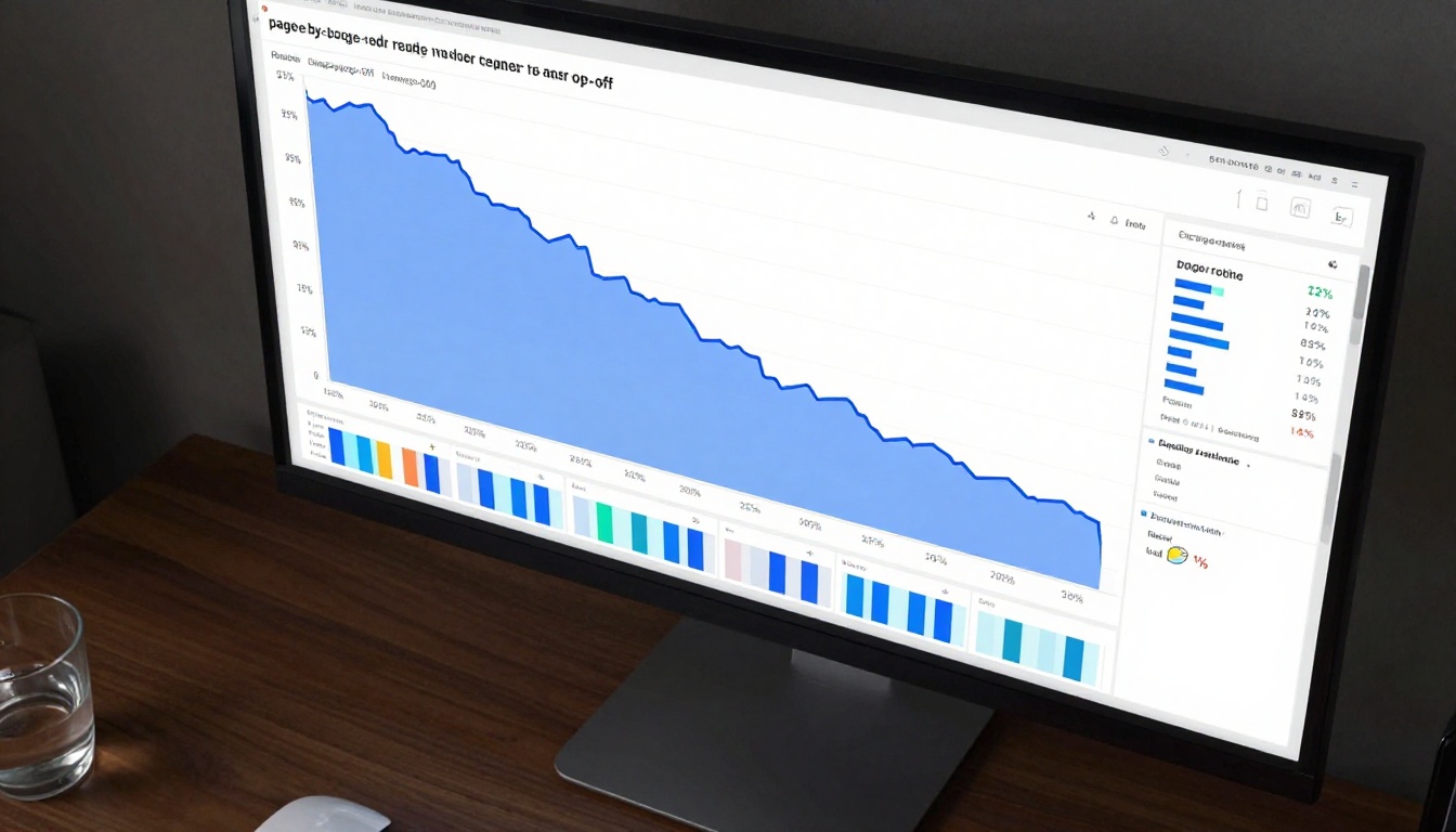 Analytics dashboard displaying a steep page-by-page reader drop-off curve Analytics dashboard displaying a steep page-by-page reader drop-off curve