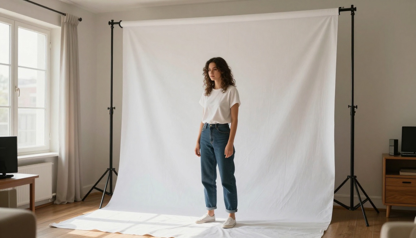 DIY photography backdrop using a white bedsheet pinned to an apartment wall with natural light DIY photography backdrop using a white bedsheet pinned to an apartment wall with natural light