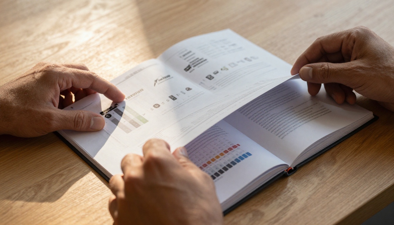 Hands flipping through premium esports sponsorship proposal booklet pages on wood table Hands flipping through premium esports sponsorship proposal booklet pages on wood table