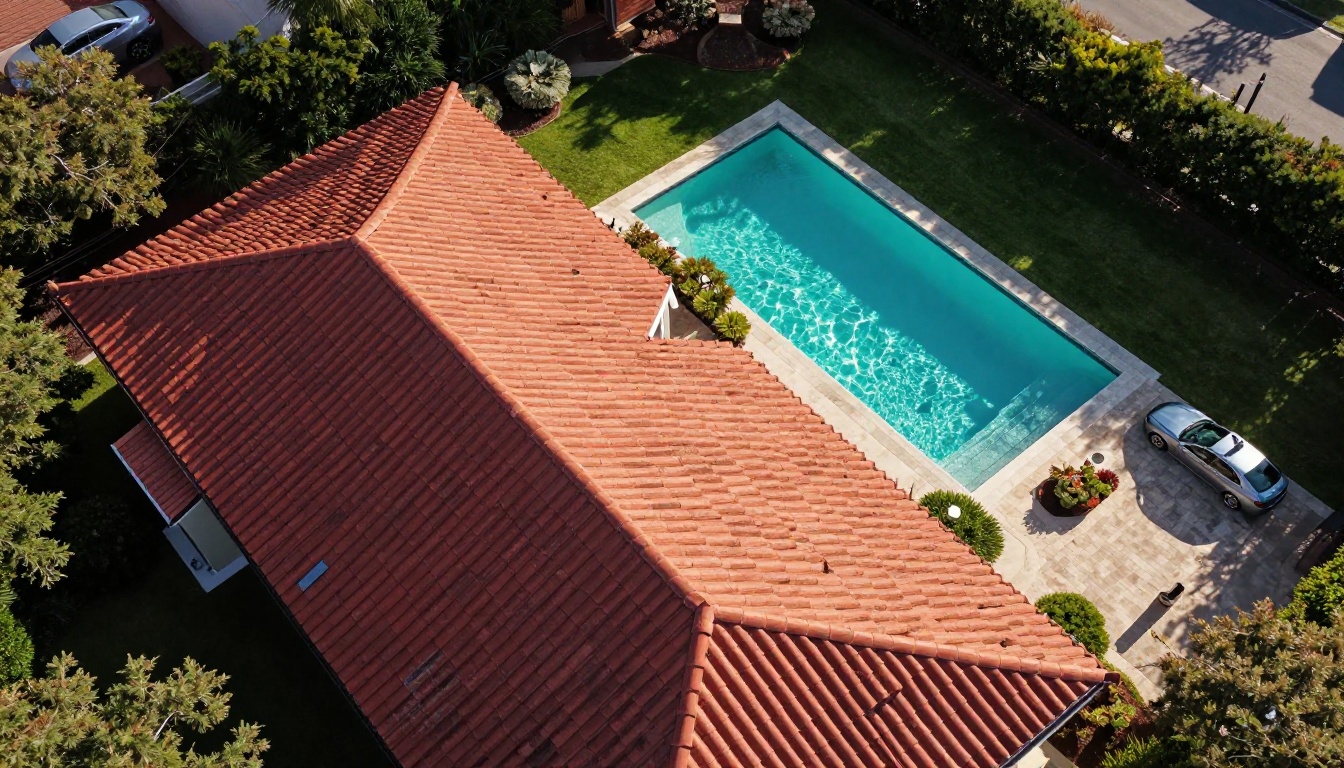 Aerial bird's-eye view of a luxury residential property