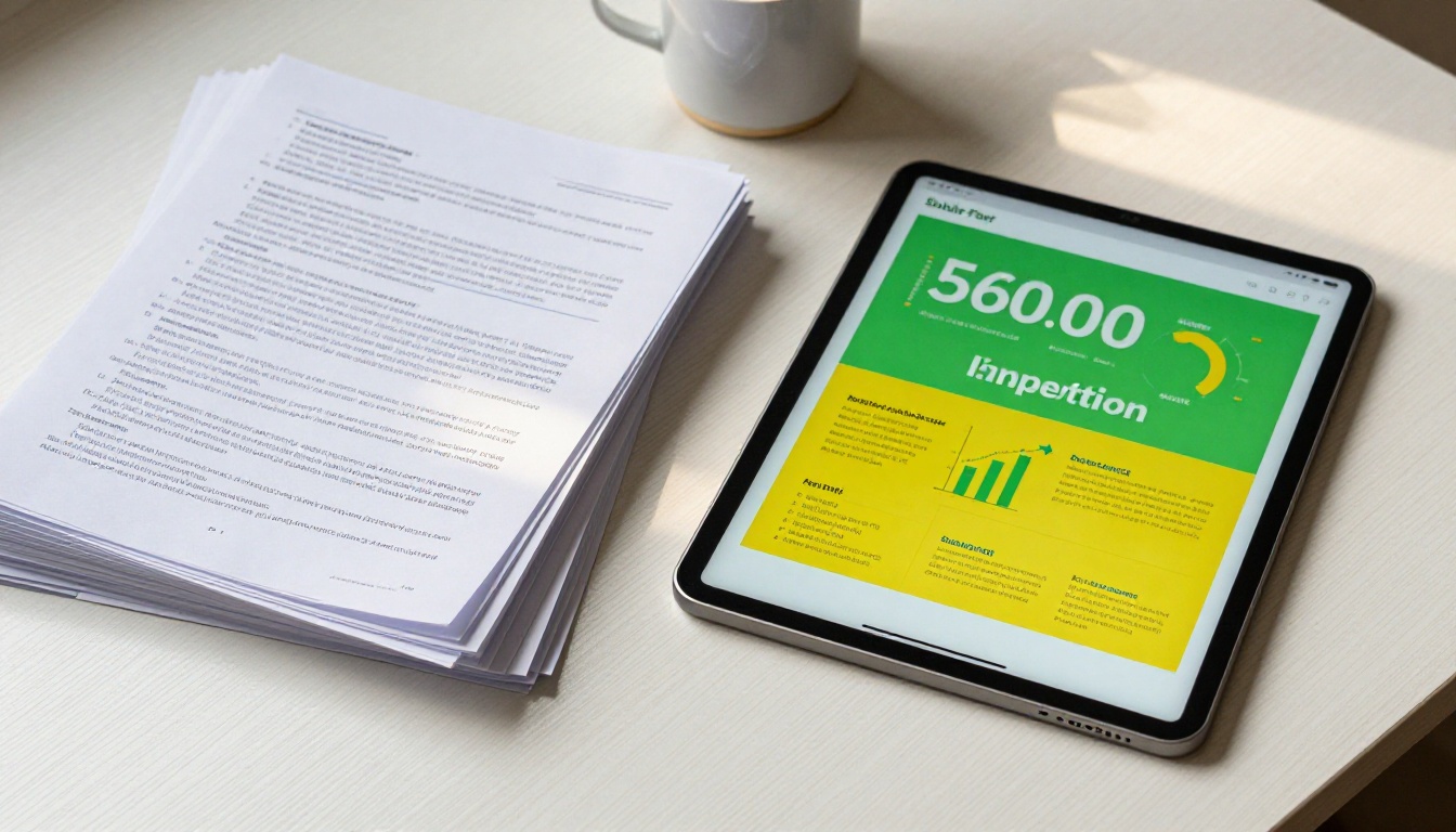 Cluttered paper solar quote documents next to clean digital flipbook proposal on tablet