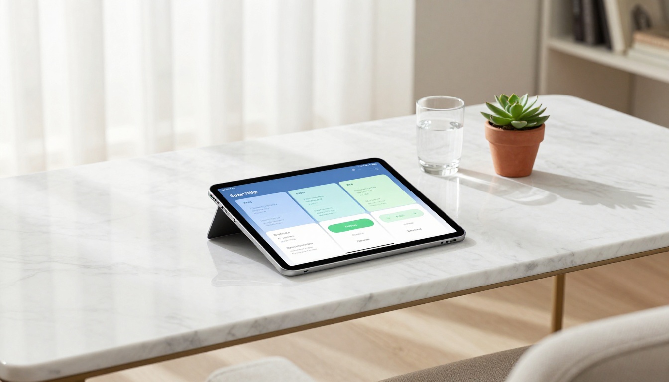 iPad on marble coffee table showing clean solar pricing flipbook with plan comparison table iPad on marble coffee table showing clean solar pricing flipbook with plan comparison table