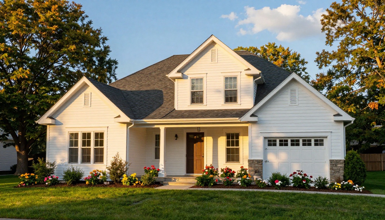 A beautiful newly finished craftsman-style home with a brand new dark charcoal architectural shingle roof in golden hour light
