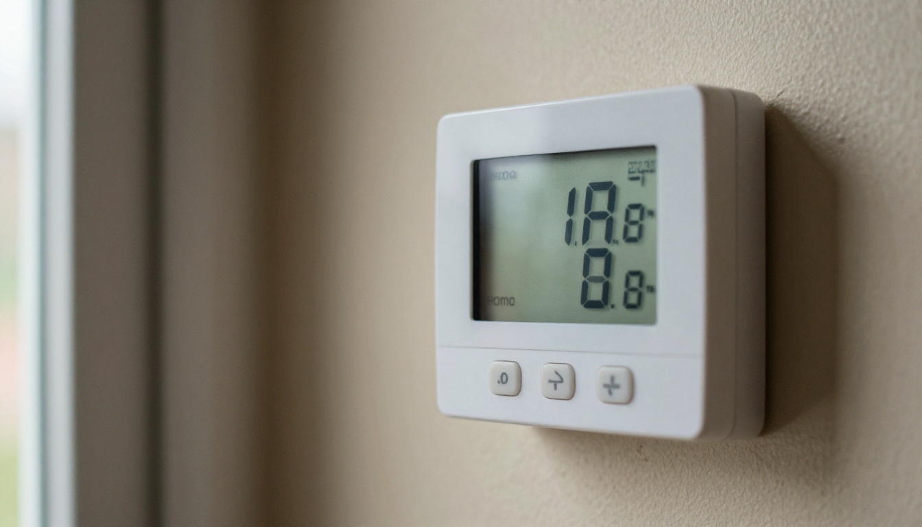 Residential HVAC thermostat close-up on interior wall