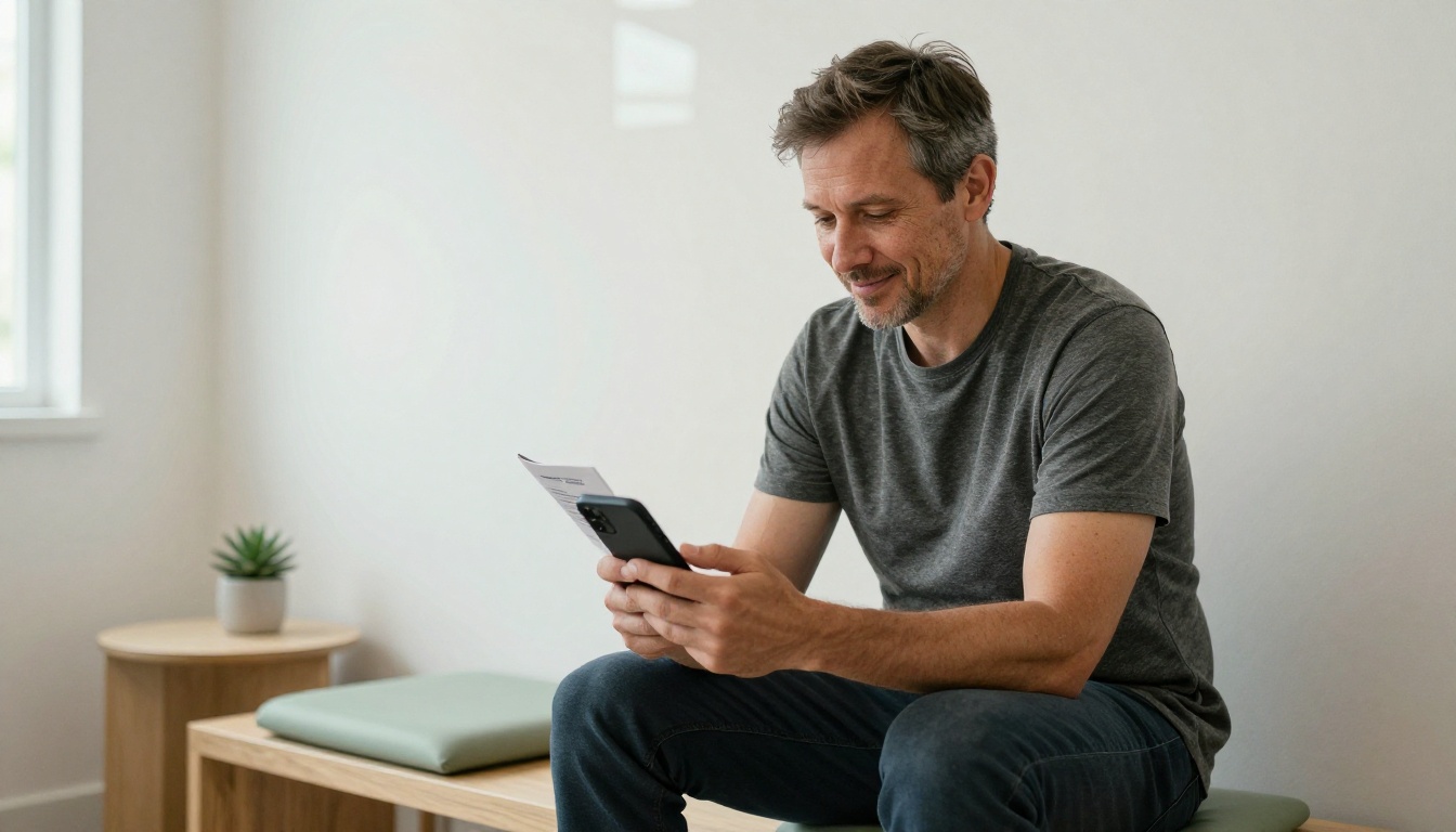 Patient browsing chiropractic flipbook on tablet in waiting room