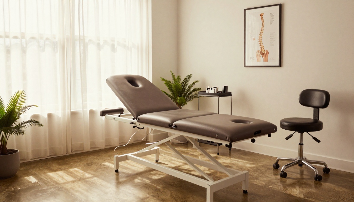 Modern chiropractic treatment room with adjustment table and natural light