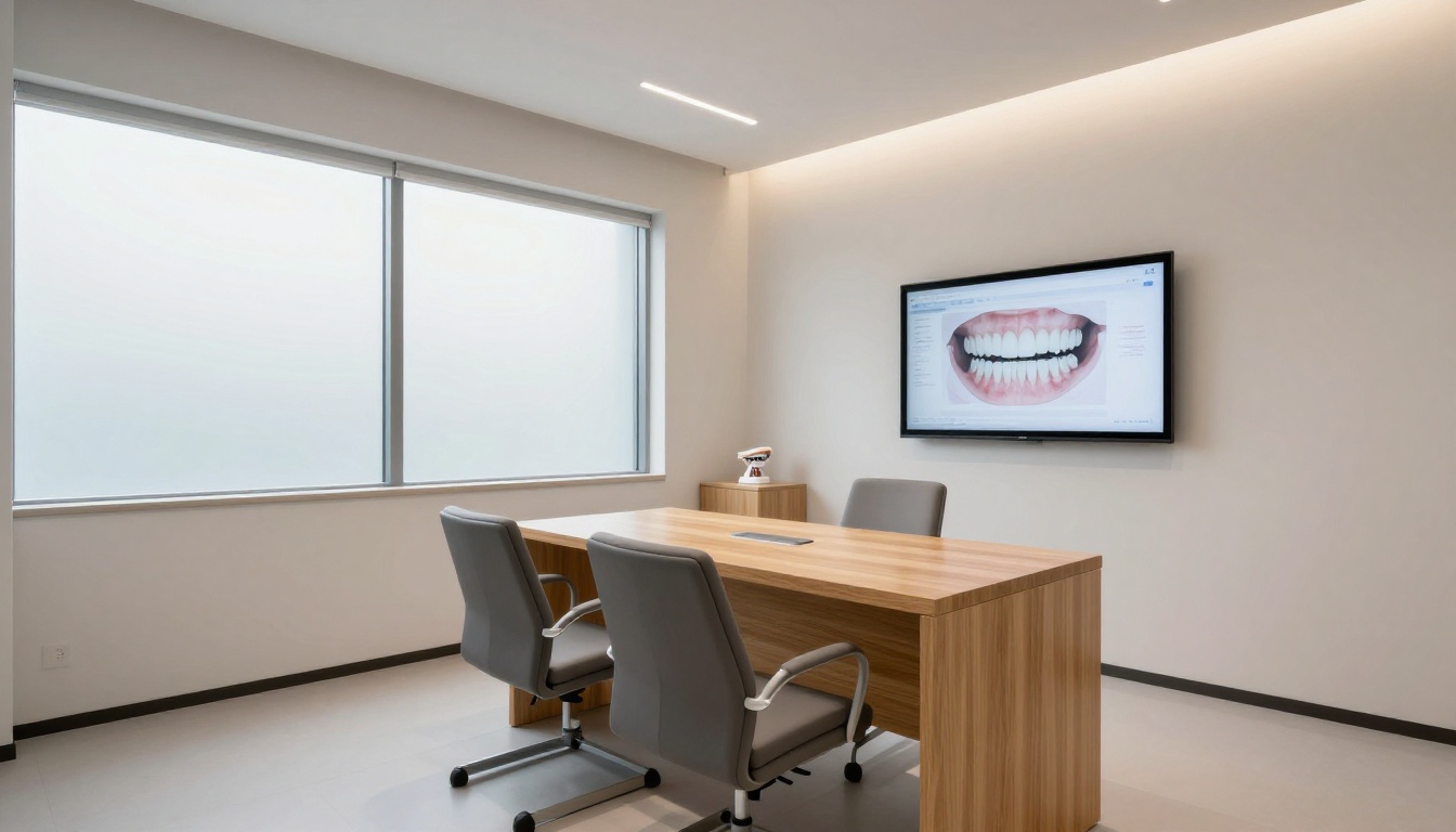 Empty modern orthodontic consultation room with monitor display Empty modern orthodontic consultation room with monitor display