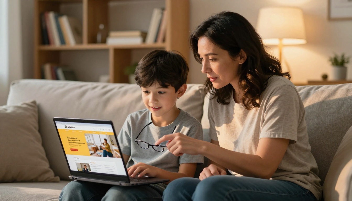 Adult daughter and son reviewing home care options on a laptop together