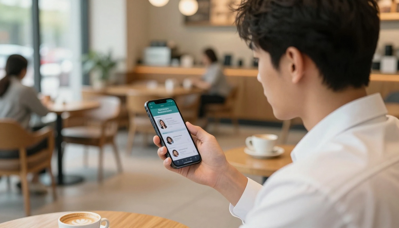 Young professional viewing notary services digital brochure on smartphone Young professional viewing notary services digital brochure on smartphone