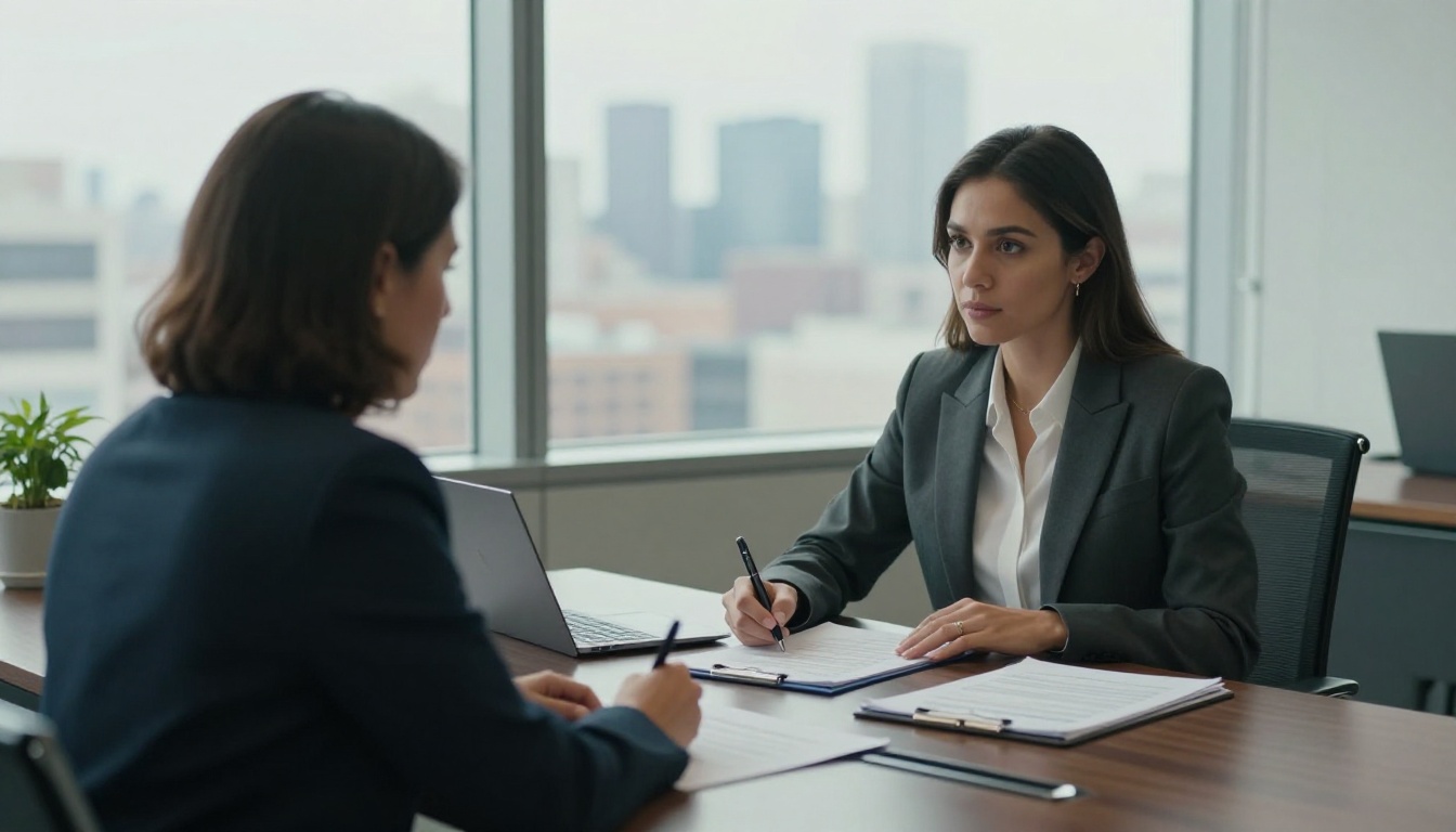 Loan signing agent at conference table with real estate documents Loan signing agent at conference table with real estate documents