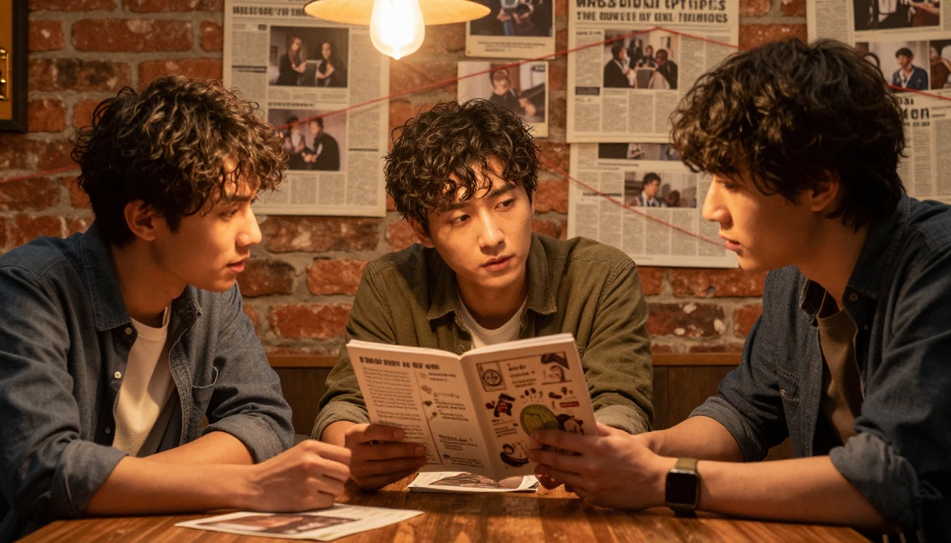 Players reviewing a story booklet inside a mystery-themed escape room Players reviewing a story booklet inside a mystery-themed escape room
