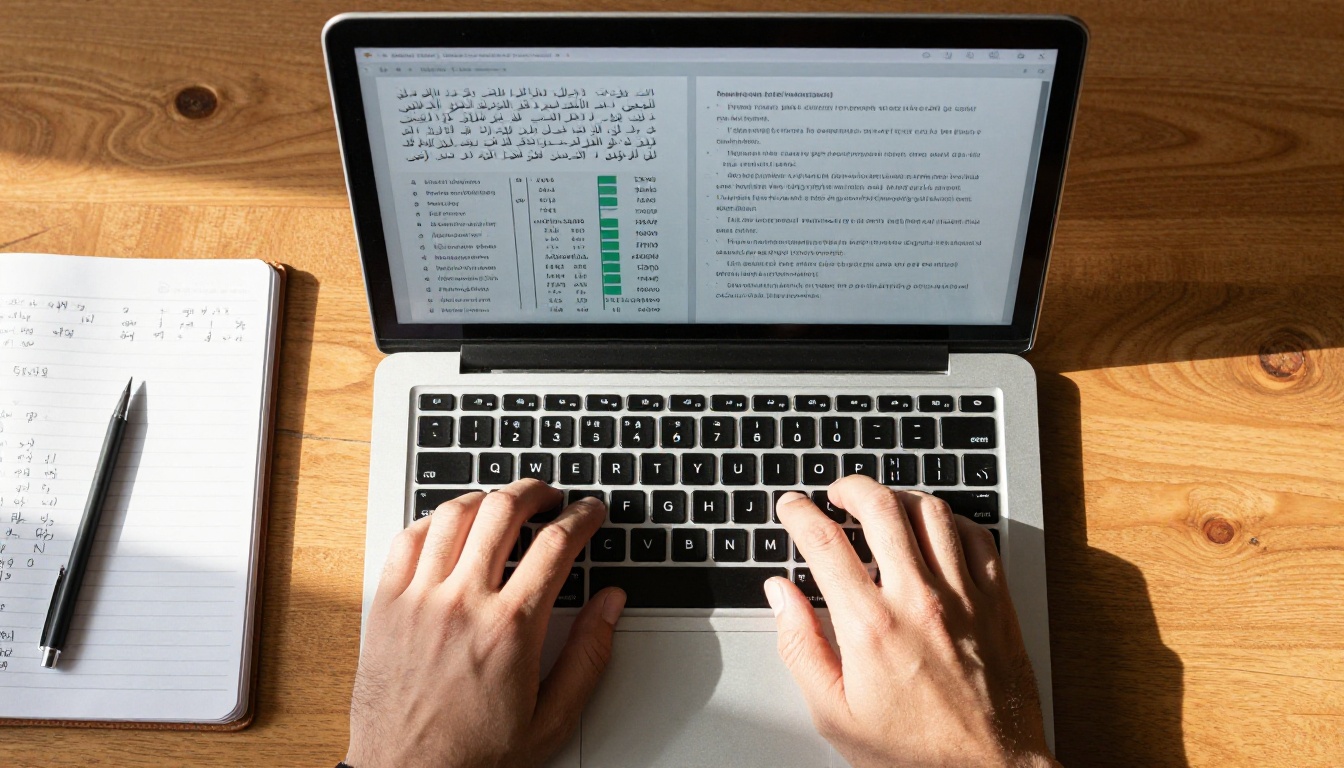 Neural machine translation interface showing Arabic and English side by side on a laptop
