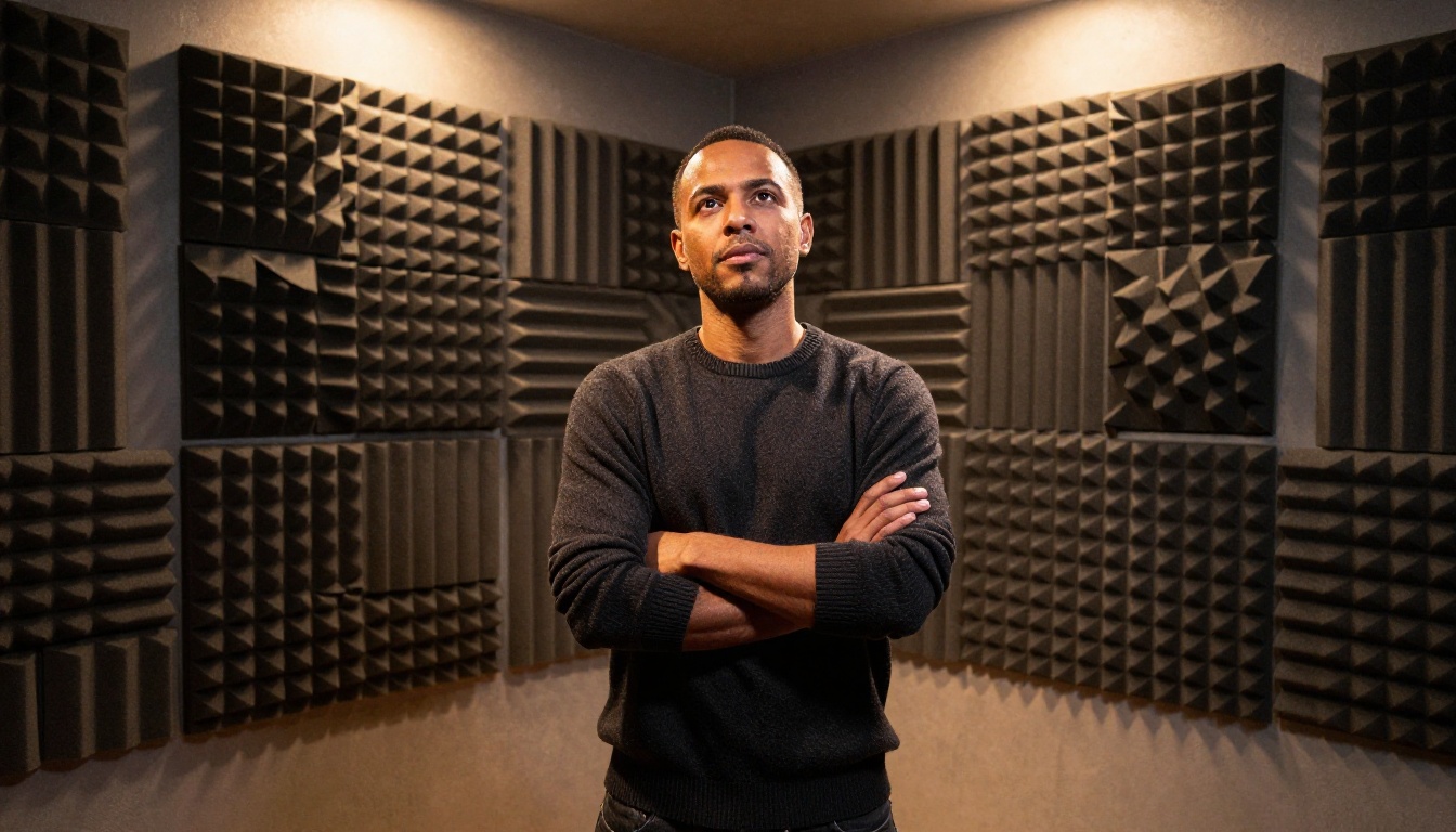 Music producer analyzing tracks in a professional studio environment Music producer analyzing tracks in a professional studio environment
