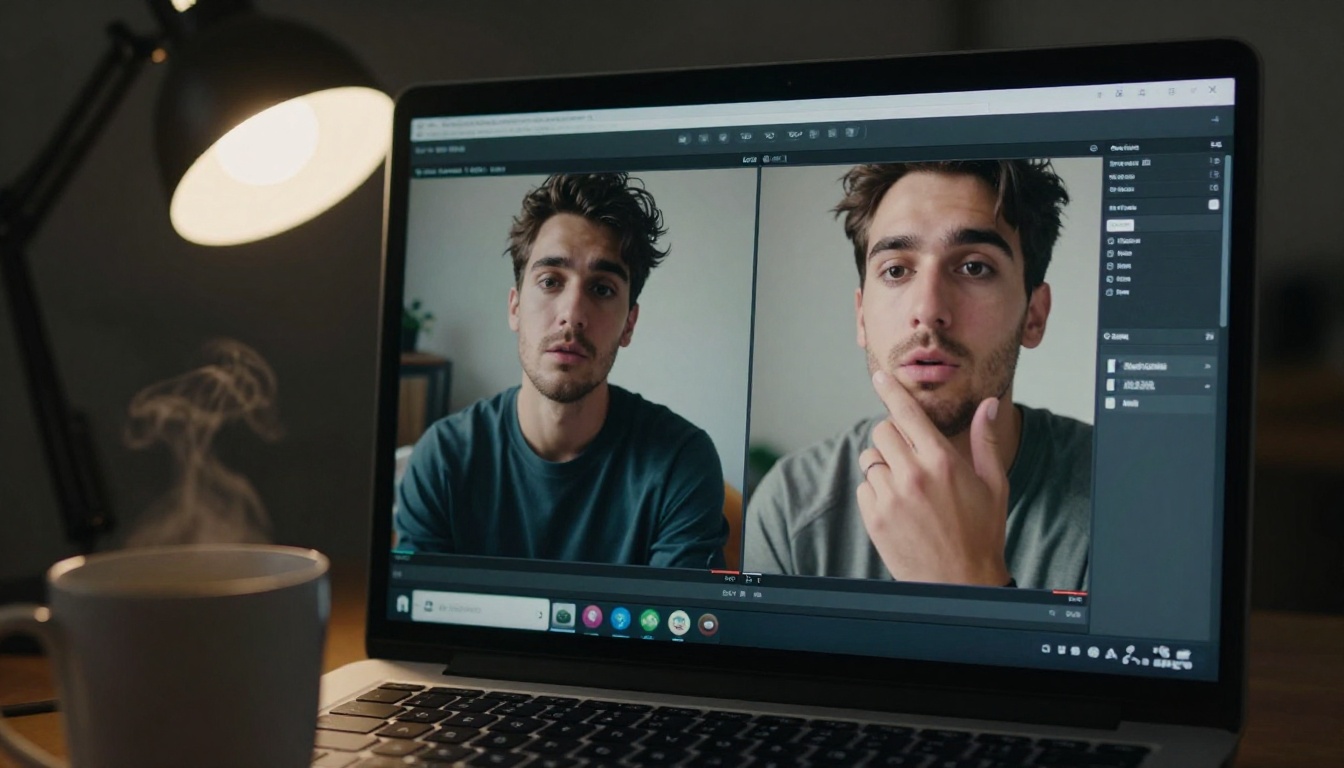 Side-by-side video comparison on laptop screen