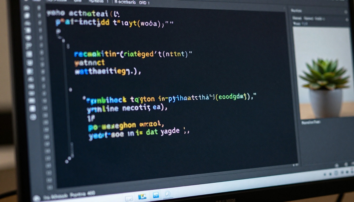 Close-up macro of Python recursive function code on a monitor