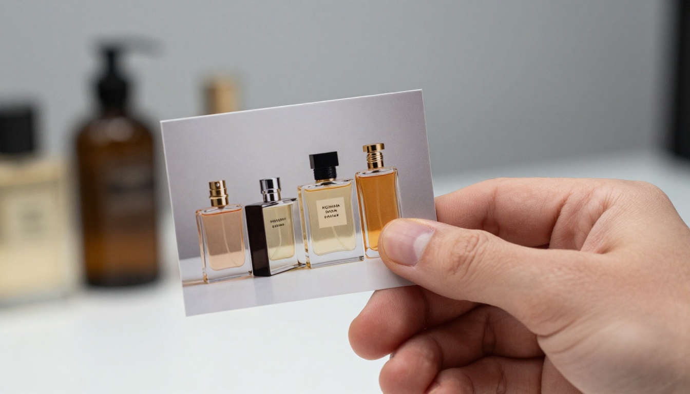 A hand holds a printed commercial photograph representing licensing and image rights
