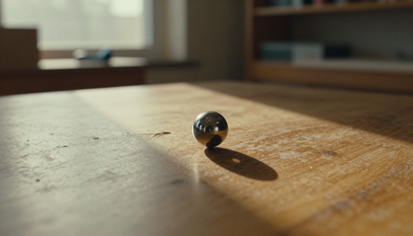 Gravity and falling object test setup with iron ball bearing at table edge