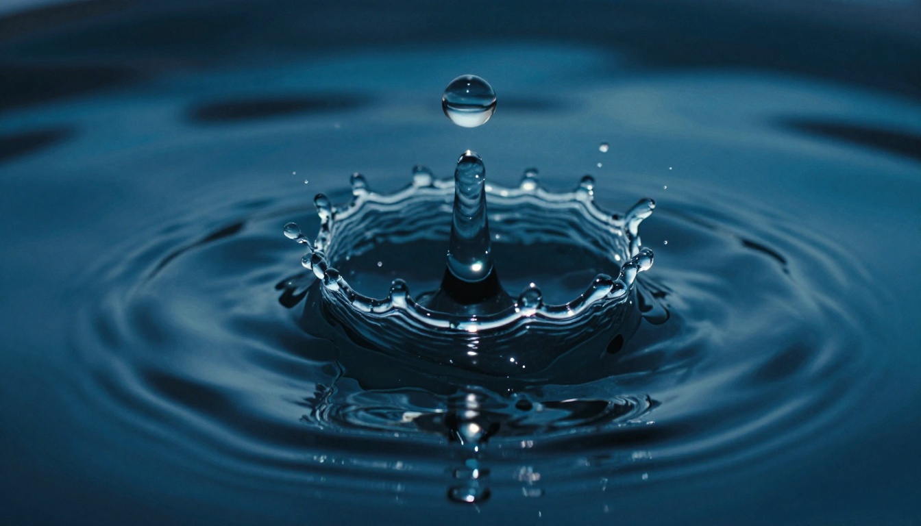 Water droplet crown splash macro photograph showing fluid dynamics