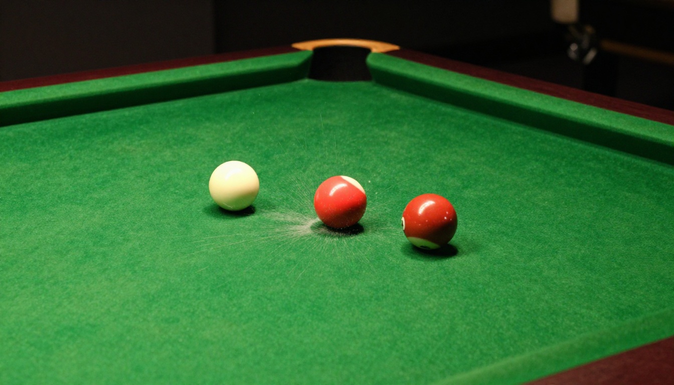 Billiard balls at moment of collision showing rigid body impact dynamics