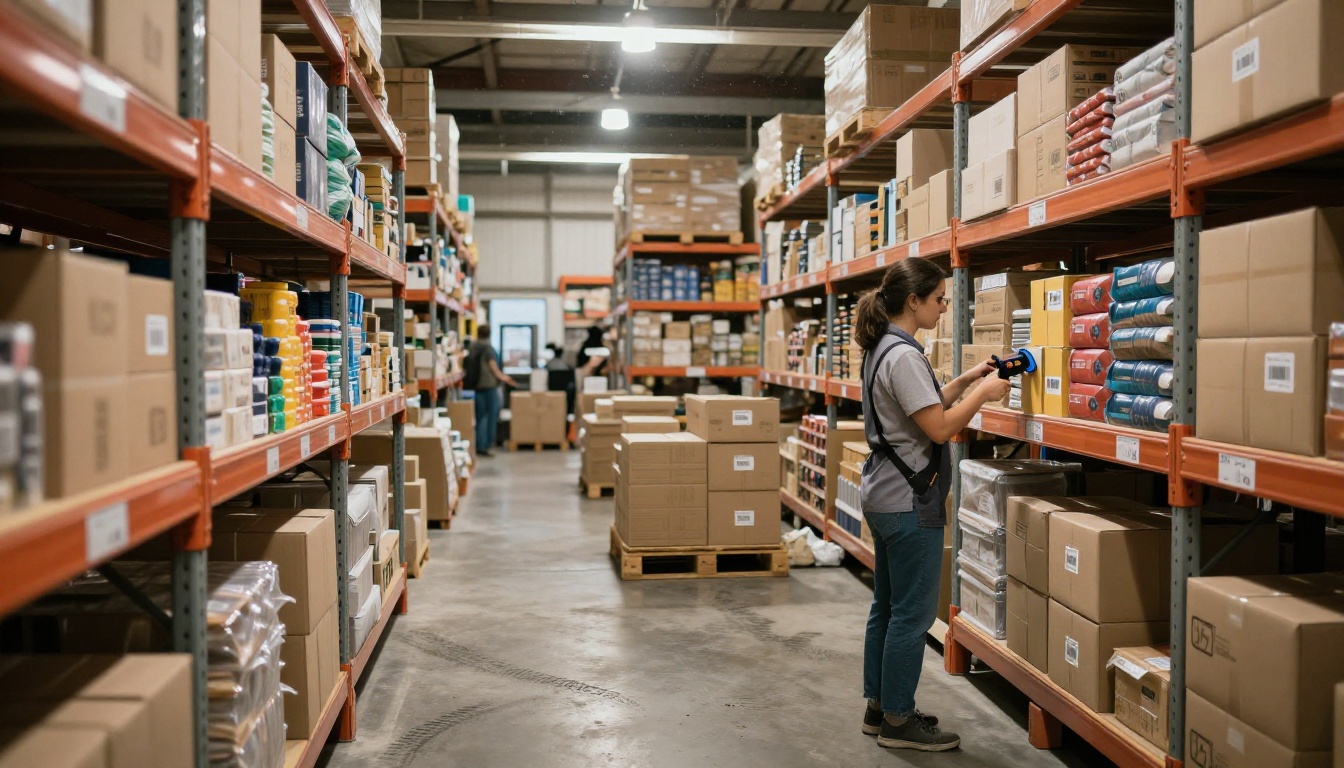 E-commerce seller at a modern AI workstation with product dashboard