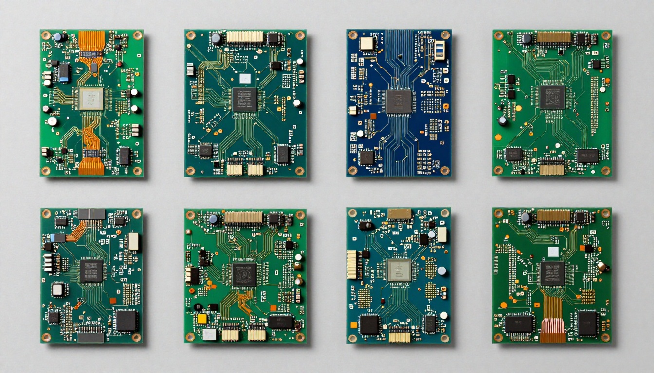 Aerial top-down view of interconnected PCB cluster representing distributed MoE compute
