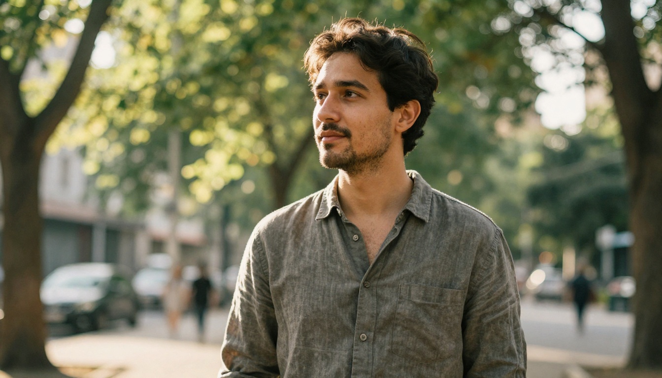 Outdoor natural light portrait with golden hour bokeh