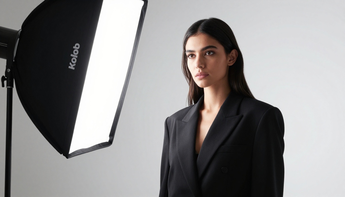 Low-angle studio portrait with dramatic side lighting