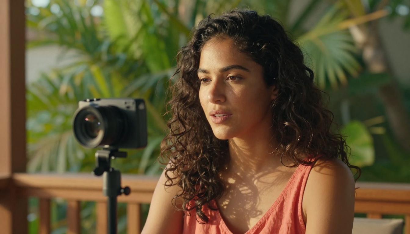 Latina content creator speaking to camera outdoors at golden hour Latina content creator speaking to camera outdoors at golden hour