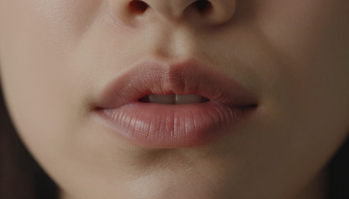 Close-up of lips showing photorealistic skin texture