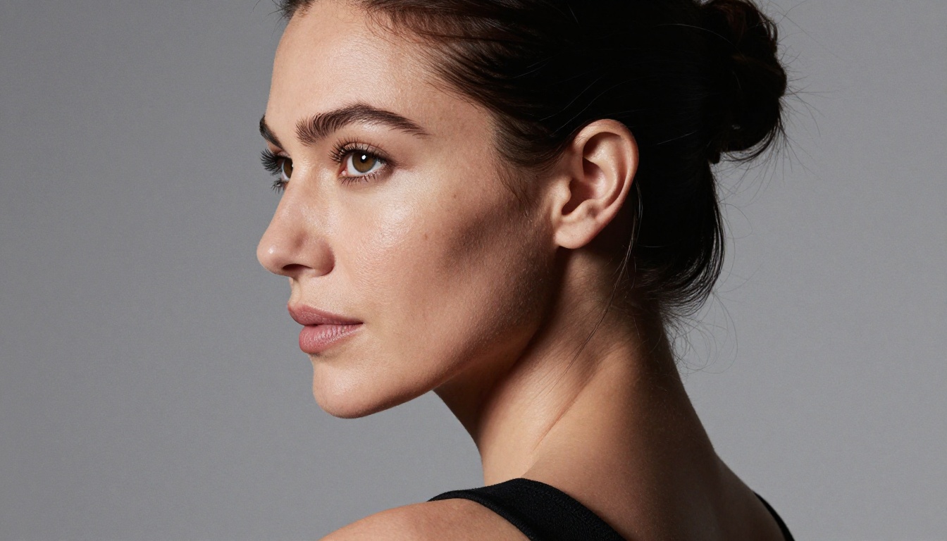 Close-up studio portrait with Rembrandt lighting and sharp skin texture detail