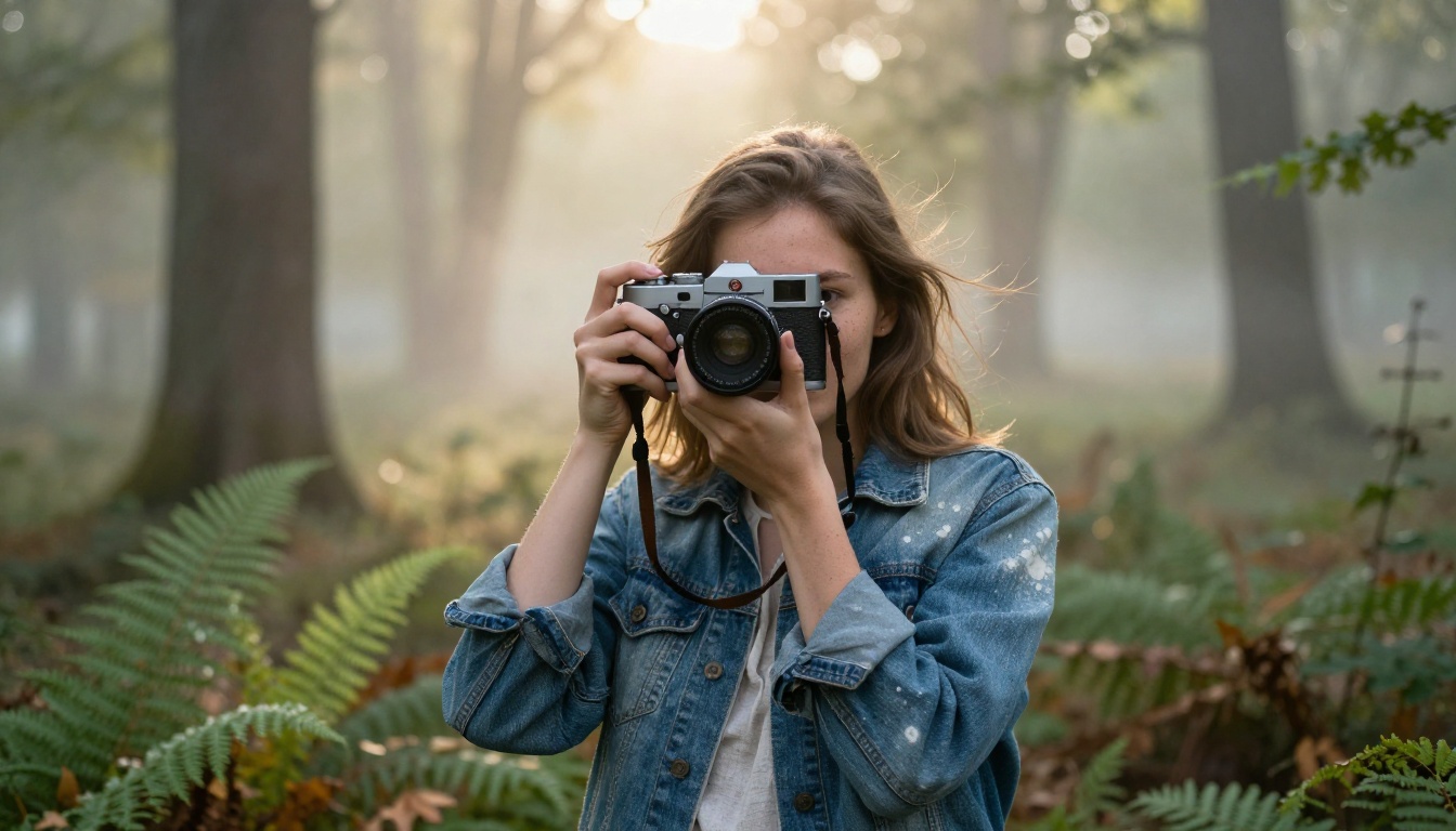 Photographer in golden-hour forest - AI prompt fidelity test Photographer in golden-hour forest - AI prompt fidelity test