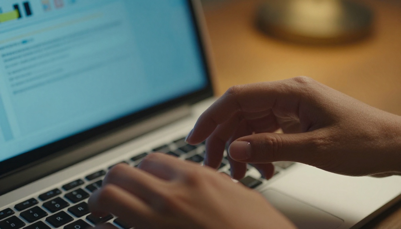 Close-up of hands working on a mechanical keyboard with a video interface softly blurred in the background Close-up of hands working on a mechanical keyboard with a video interface softly blurred in the background