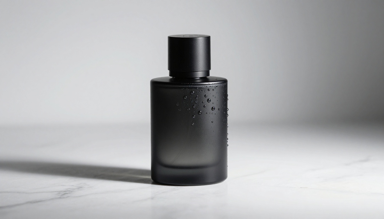 Elegant product on white marble surface, commercial photography style