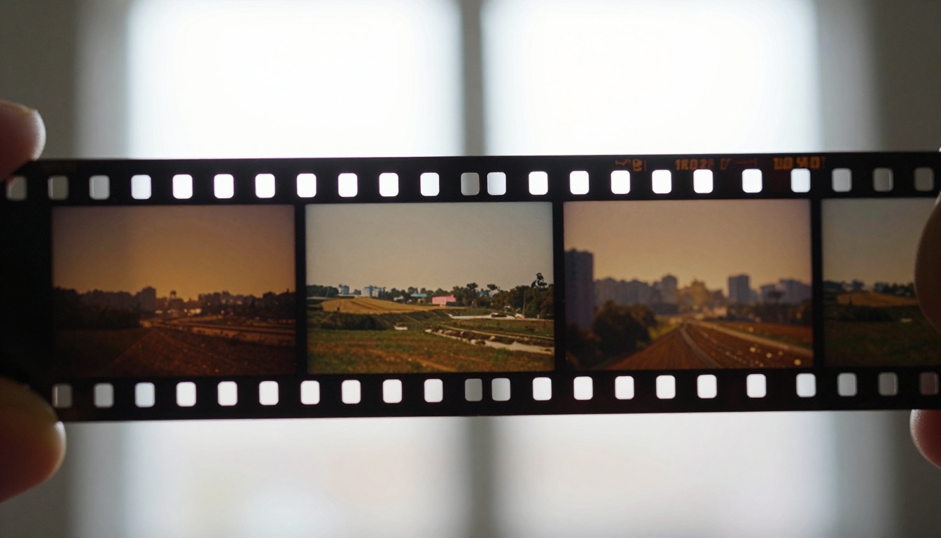 Close-up macro shot of a 35mm film strip against soft diffused window light Close-up macro shot of a 35mm film strip against soft diffused window light