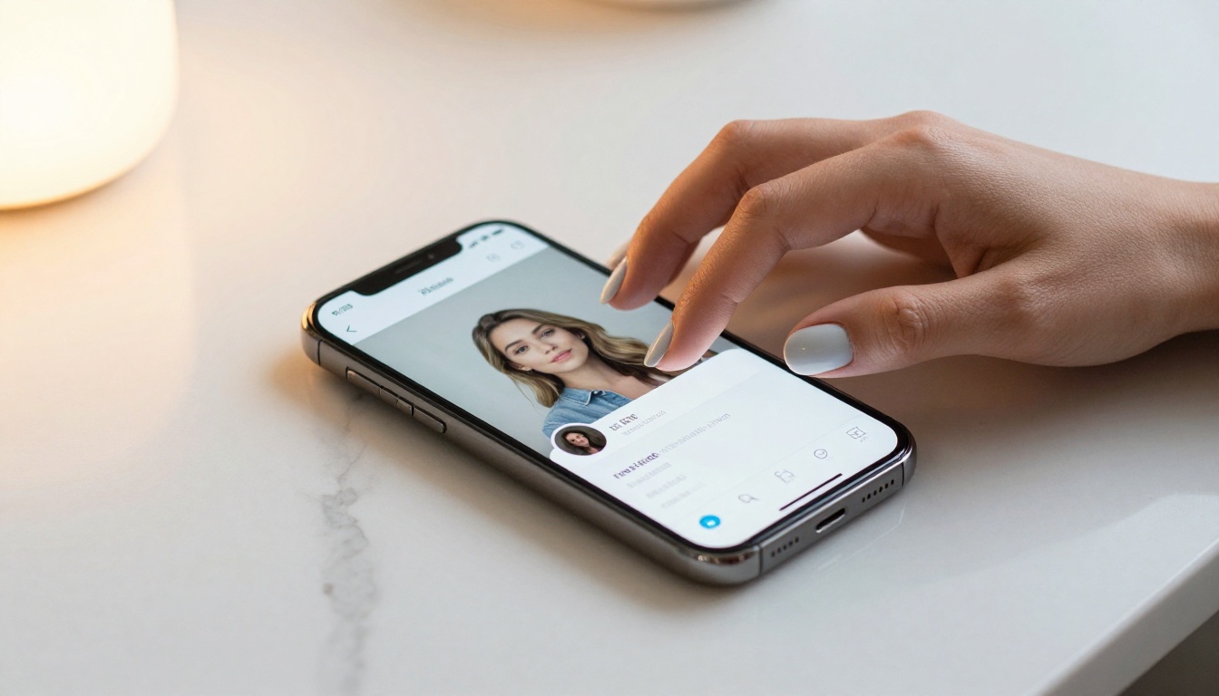 Fingers touching glowing smartphone with AI video generation interface Fingers touching glowing smartphone with AI video generation interface