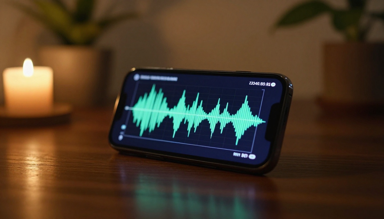 Smartphone screen showing audio waveforms synced to video playback Smartphone screen showing audio waveforms synced to video playback