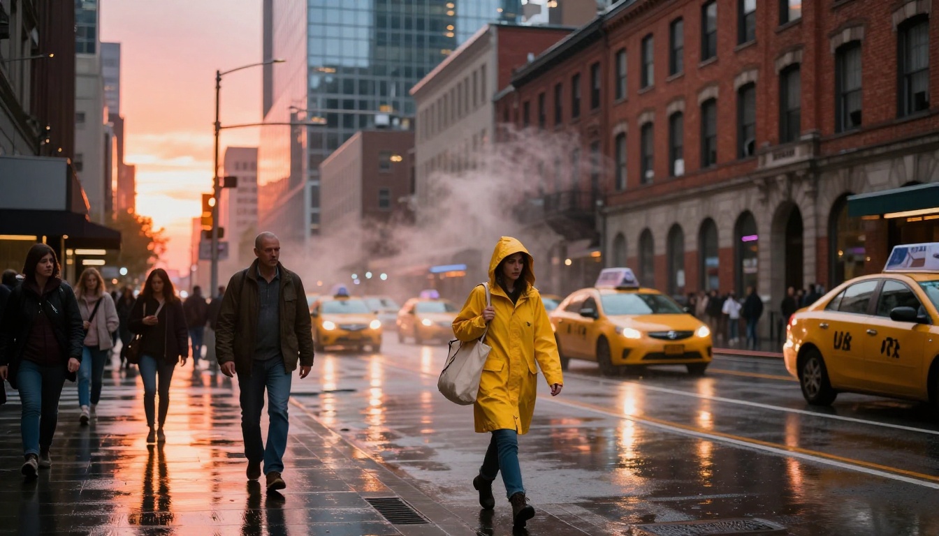 Cinematic city street at golden hour with vivid atmospheric depth Cinematic city street at golden hour with vivid atmospheric depth