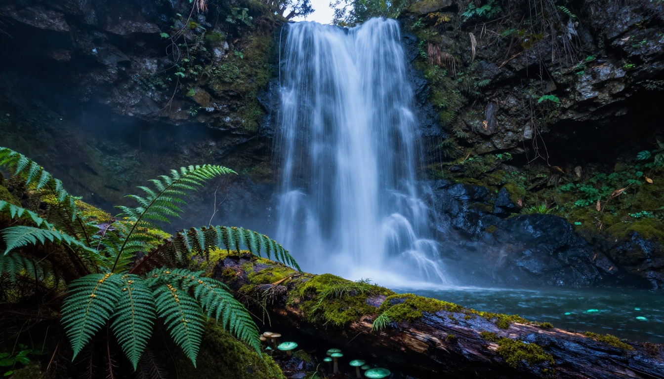 Waterfall scene showing silky smooth motion with sharp foreground detail Waterfall scene showing silky smooth motion with sharp foreground detail