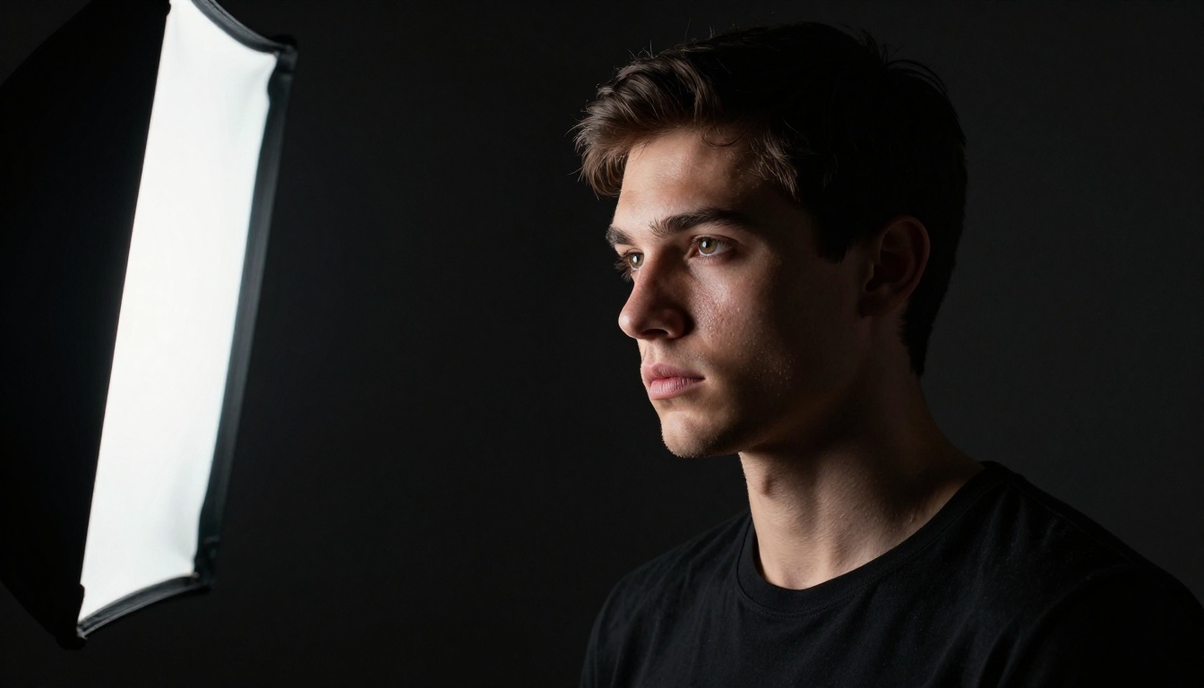 Dramatic side-lit portrait demonstrating accurate shadow geometry and skin rendering Dramatic side-lit portrait demonstrating accurate shadow geometry and skin rendering