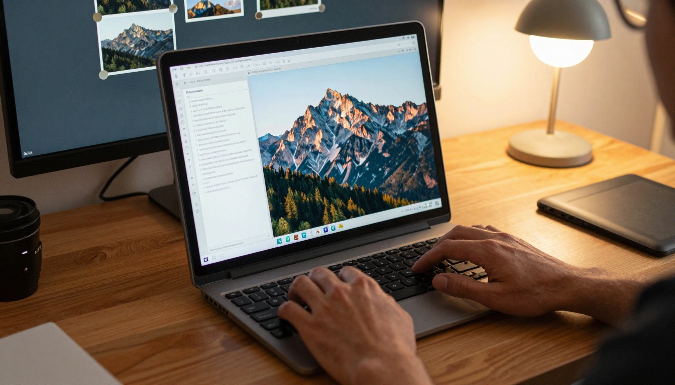 Designer typing a detailed prompt with generated image visible on screen