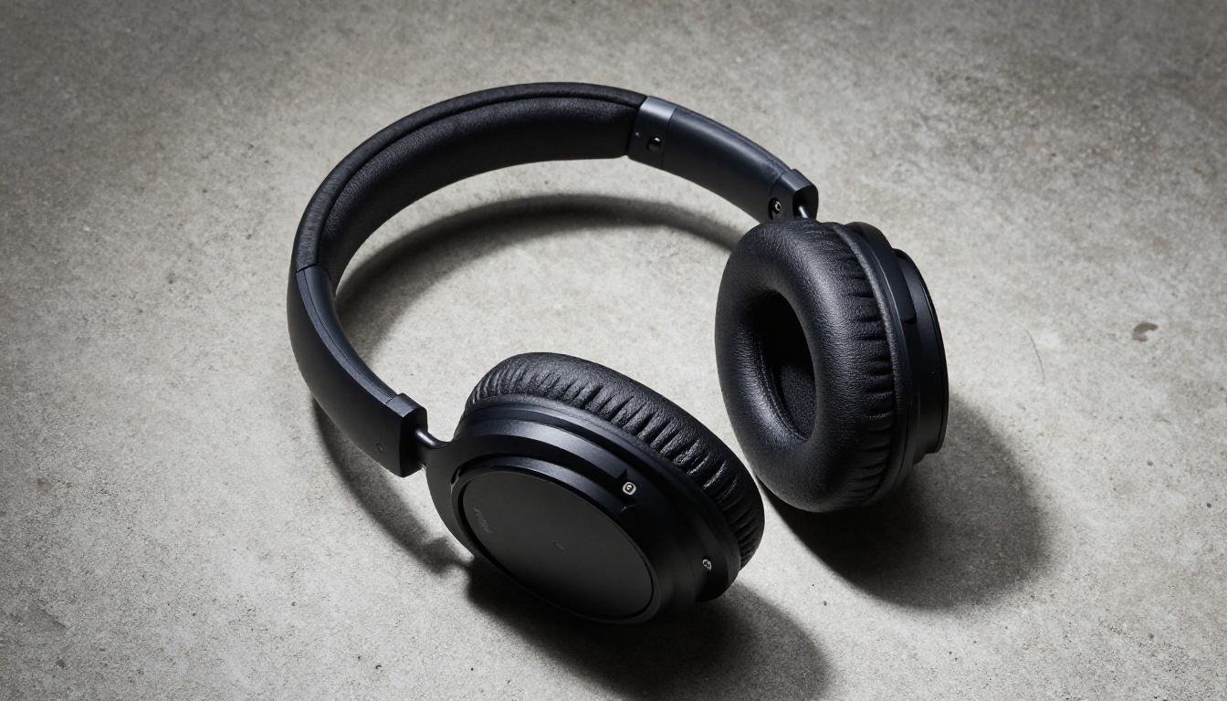 Premium headphones product shot on concrete with dramatic lighting