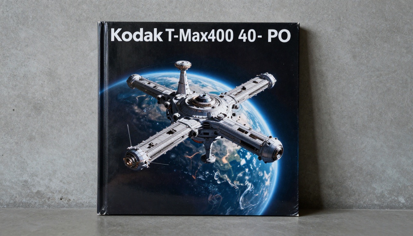 Science fiction hardcover novel standing against textured concrete wall with orbital space station cover art