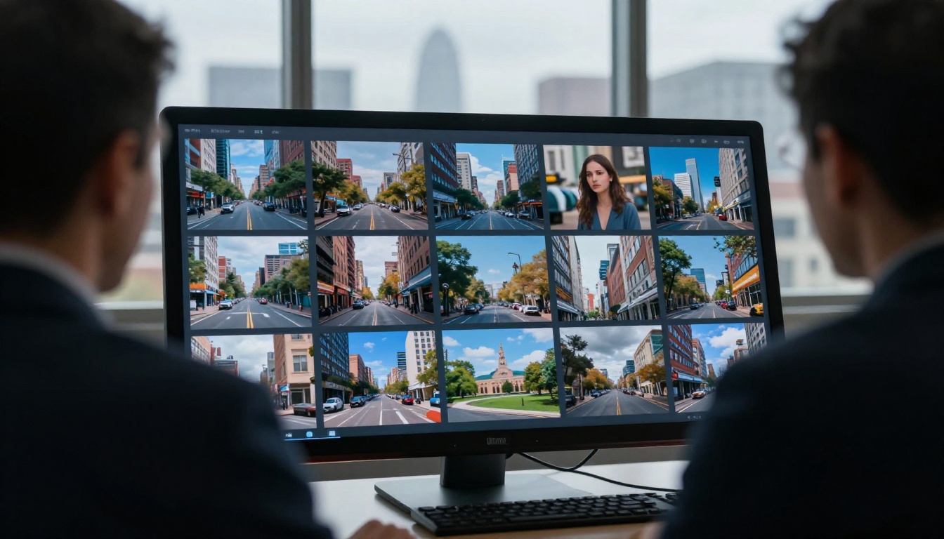 Creative director reviewing AI-generated images on a large touchscreen table
