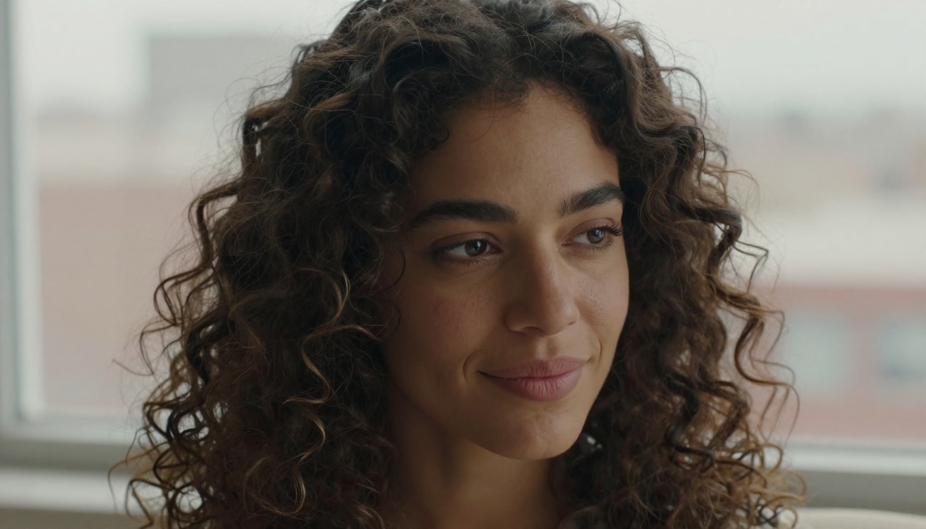 Natural curly hair portrait by diffused window light, ideal for clean background removal workflow Natural curly hair portrait by diffused window light, ideal for clean background removal workflow
