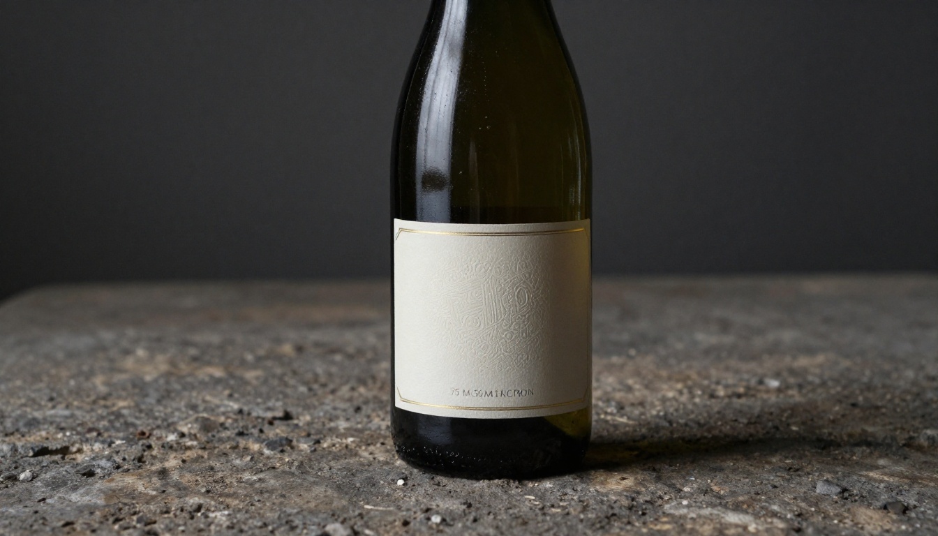 Dark green wine bottle on weathered stone cellar surface, raking light product photography Dark green wine bottle on weathered stone cellar surface, raking light product photography